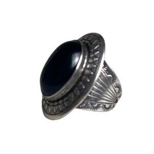 Navajo Sterling Silver Ring Black Onyx QT Signed Southwest Women’s Size 6